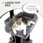 MUTICOR 66 Inches Multi-Level Large Cat Tree Tower for Indoor Big Feline/Cozy Plush Perches/Condo/Sisal Scratching Posts/Hammock and Baskets/Activity Center Play House/Wide Base/Black & Grey