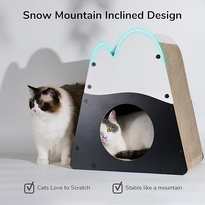 FUKUMARU Cat Scratcher House, 19.5 Inch Cozy Cardboard Cat Scratcher, Moutain Shape Vertical Bed Lounger, Durable Cats Scrathing Pad for Indoor Cats, Safe & Secure