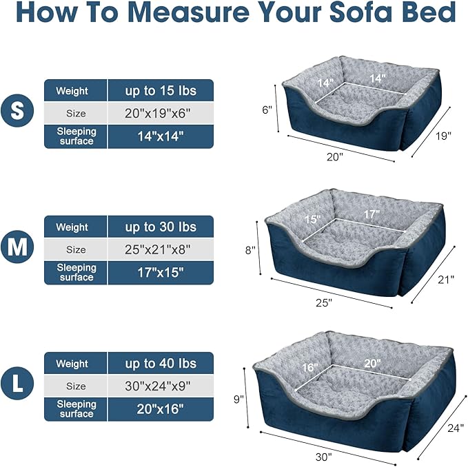 JOEJOY Rectangle Dog Bed for Large Medium Small Dogs - Washable Orthopedic Sofa Bed, Soft Breathable Puppy & Pet Cuddler, Durable Calming Dog Bed with Anti-Slip Bottom, Multiple Sizes, Navy Blue