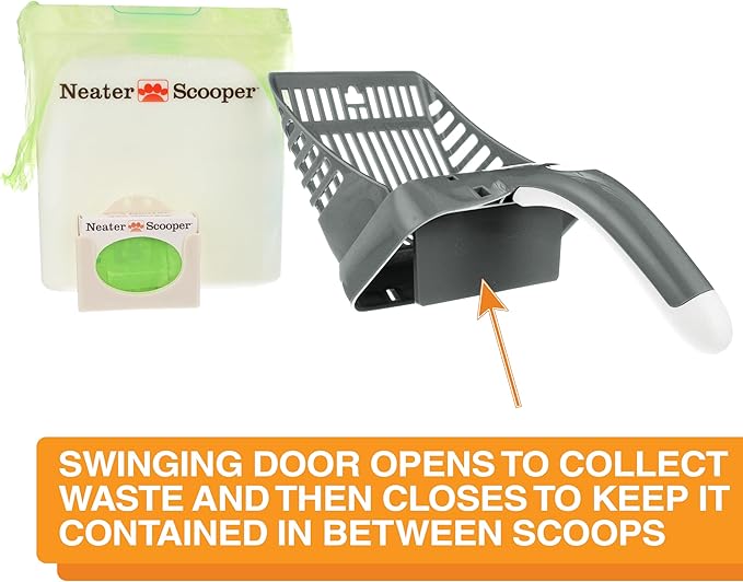 Neater Pet Brands Neater Scooper Standard Cat Litter Scoop, 60 Refill Bags – Mess-Free Cat Litter Scooper with Bag, Spill-Proof Kitty Box Sifter, Bin Doubles as Scoop Holder, For Single-Cat Households