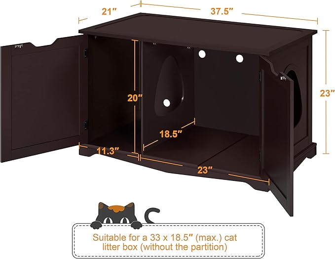 Yaheetech Cat Litter Box Enclosure, Litter Cabinet Furniture Hidden, Wooden Pet Crate Kitty Washroom Storage Bench with Divider Home Loo Indoor Cat House Espresso