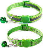 Breakaway Dog Collar with Bells, [2 Pack] Green Break Away Puppy Collar with Bells, Reflective Cat Collar for Boy Cats Kitty Kitten