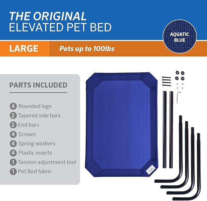 Coolaroo Original Elevated Dog Bed - Breathable Off-The-Ground Pet Bed with Cooling Fabric, Joint Relief & Moisture-Resistant Fabric, 100% Recyclable, Easy Clean, Aquatic Blue, Large