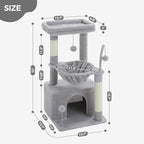 PEQULTI 4-in-1 Cat Tree, 33'' Cat Tower for Indoor Cats with Large Cat Condo, Scratching Post for Cats with Deep Hammock& Cozy Top Perch, Grey