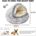 ShinHye Cozy Cat Bed - Round Plush Fluffy Hooded Cave, Indoor/Outdoor, Waterproof & Washable, Calming Anti-Anxiety Design - 23x23 Inch, Grey