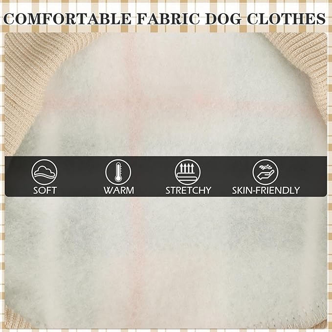 EXPAWLORER Plaid Cat Hoodie - British Style Warm Cat Sweater Shirt with Leash Hole,Pet Clothes Outfits,Winter Coat Apparel for Puppy Cats Girl Boy-Kitten Apparel,Beige XL