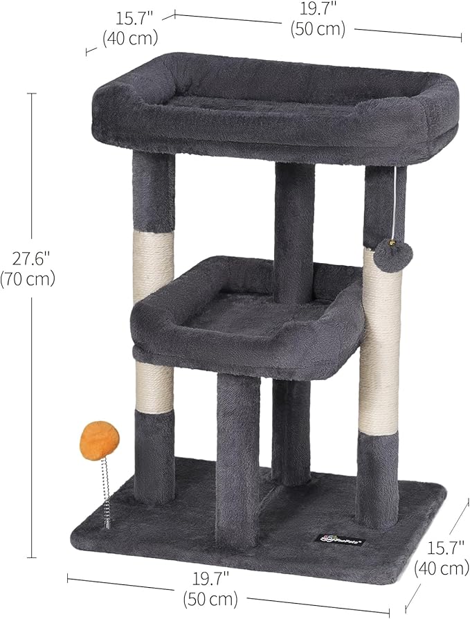 FourFurPets 27.6-Inch Cat Tree, Cat Tower for Indoor Cats, Cat Condo for Large Cats, Small Cat Tree with Scratching Post, Toy Balls, for Kittens, 2 Soft Platform, Dark Gray
