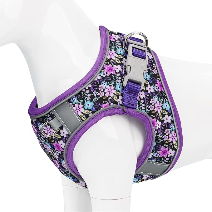 Dog Harness Small Sized Dog - No Pull Reflective Adjustable - Step-in for Small, Medium, Large Dogs & Cats- Easy Control, Comfortable Fit, and Leash Option for Walking and Training Purple Floral M