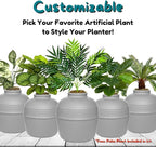 Good Pet Stuff Hidden Litter Box Planter, Decorative Cat Litter Enclosure with Carbon Filter, Artificial Plant, Easy Clean, Removable Liner, Round Style, Essentials Kit, Pebble Gray