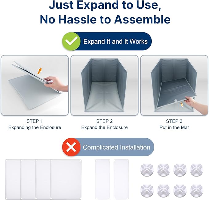 24"L × 17"W × 16"H Foldable Cat Litter Box Enclosure, All-in-One Litter Box Splash Guard for Large Litter Pan, High Sided Litter Box Shield with Removable Mat, Easy to Clean, No Mess, Odorless