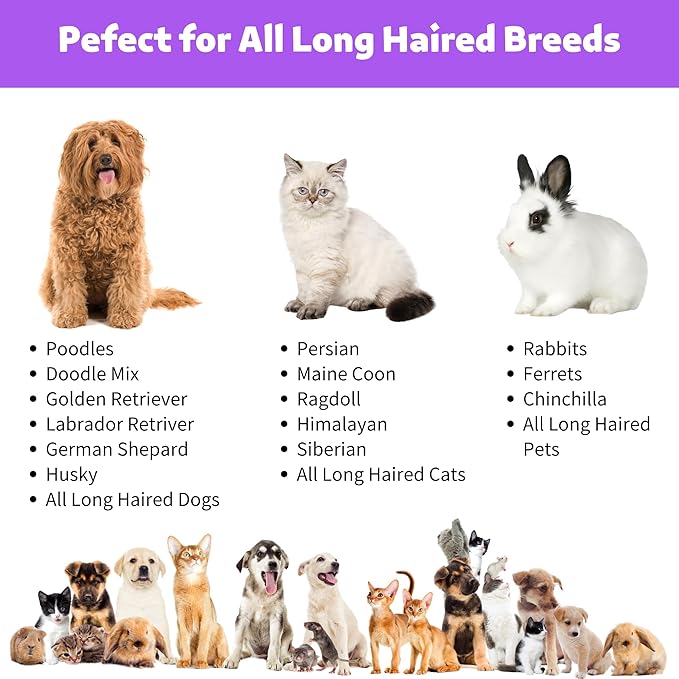 2 in 1 Dogs Cats Dematting Grooming Comb, Perfect Deshedding Undercoat Rake for Poodle & Goldendoodle, Efficiently Detangling Shedding Loose Hair & Matted Fur, All Long Haired Pet (Dark)