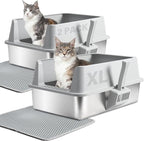 2PACK Stainless Steel Cat Litter Box with Lid, XL Metal Litter Box, Extra Large Litterbox for Big Cats, High Sided | Easy Cleaning | Odor-Free Includes Scoop and Mat