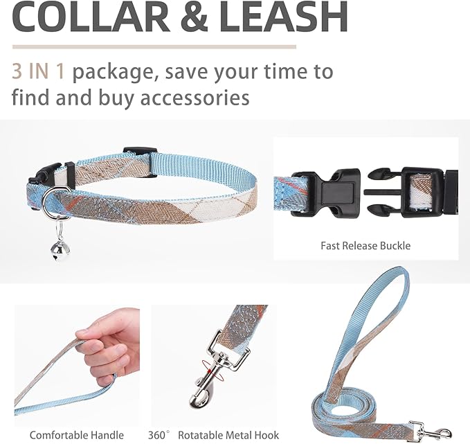 PUPTECK Adjustable Dog Harness Collar and Leash Set Step in No Pull Pet Harness for Small Medium Dogs Puppy and Cats Outdoor Walking Running, Soft Mesh Padded Reflective Vest Harnesses, BlueBrown M