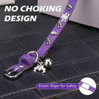 EXPAWLORER Leather Cat Collar for Girl Boy- Adjustable Pet Collar with Safety Elastic Belt,Personalized Punk Accessories Buckle Collars with Bell & Durable D-Ring,Rivet(Purple)