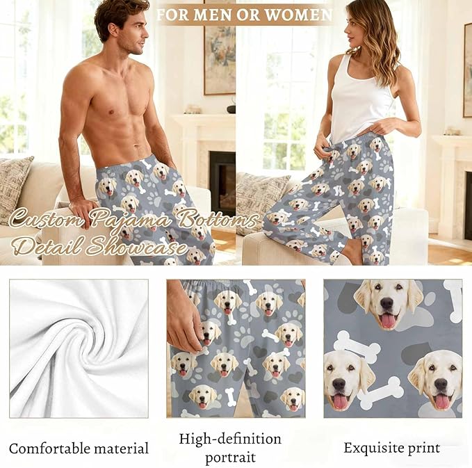 Custom Couple Pajama Pants Sock with Funny Face, Personalized PJ Anniversary Birthday Women Men Pants