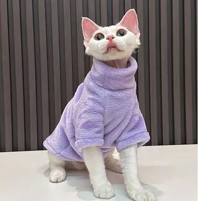 Cat Flannel Clothes, Warm Soft Winter Sweater Jumpsuit Shirt Clothing for Hairless Sphynx Devon & Indoor Kittens (Pink,3XL)