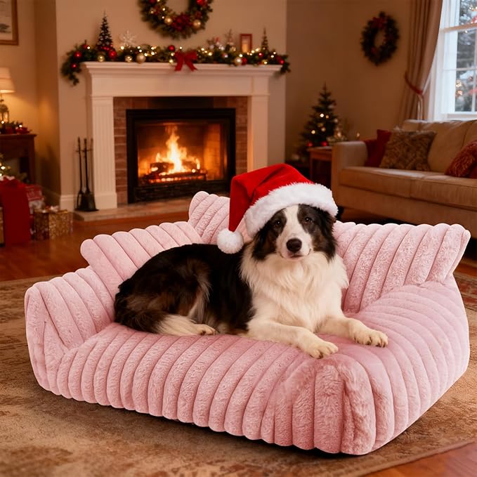 Cute Dog Cat Couch for Medium Large Dogs,Fluffy Pet Sofa Dog Couch Bed with Premium Soft Corduroy Fleece,Cute Washable Dog Bed Medium Large Size Dog,Supportive Cat Sofa Pet Bed(36x27x10,Pink)