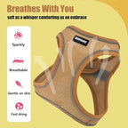 Solmoony Sparkly Small Dog Harness and Leash Set, Step in Soft Light Puppy Vest, Breathable Reflective Pet Harness for Walking, Puppy Harness for Small Dogs Cats (Brown, S)