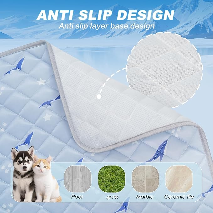 Dog Cooling Mat, Cooling Mat for Dogs, Breathable Dog Bed with Non-Slip Design, Portable & Washable Pet Pad for Indoor, Outdoor, Crate, Summer Cat Bed, Cool Pet Pad, Gel-Free, 21"x27"