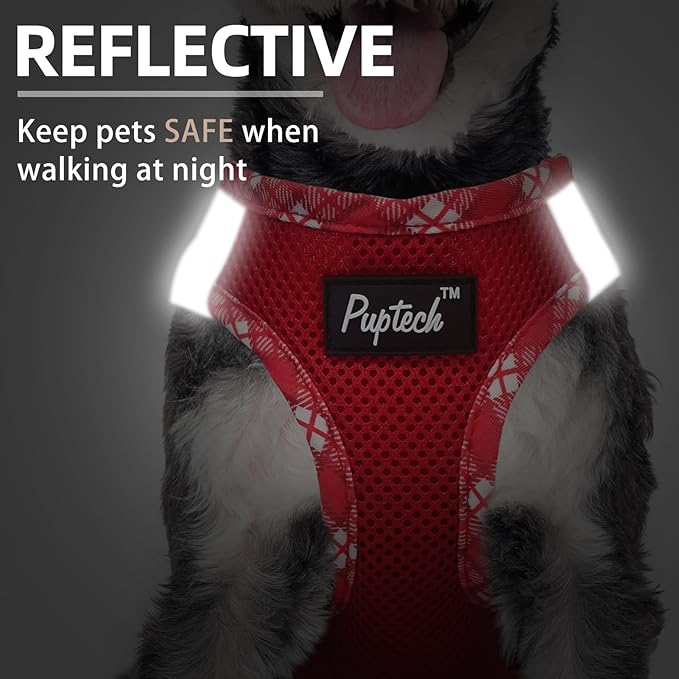PUPTECK Dog Harness and Leash Set for Small Medium Dogs No Pull Step-in Soft Mesh Puppy Cat Vest Harnesses Reflective at Night, Red, M