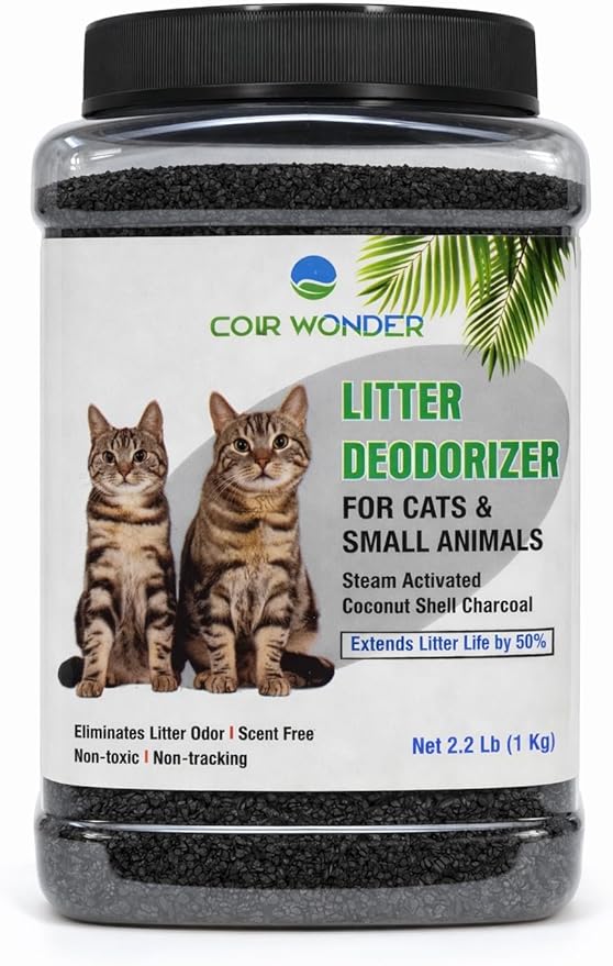 Cat Litter Deodorizer – 2.2 Lb Activated Charcoal Carbon – Odor Eliminator for Litter Box, Chicken Coop, Small Animal Enclosures – Extends Litter Life – Natural Pet Odor Control Granules