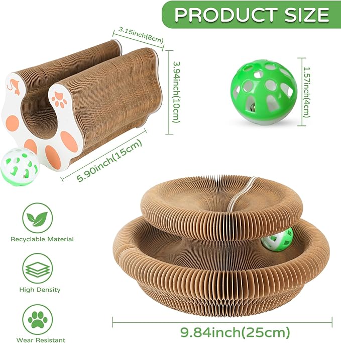 Accordion Magic Organ Cat Scratcher Toys for Indoor Cats - Cardboard Cat Scratching Board Ball Scratcher Pad 1 Pack