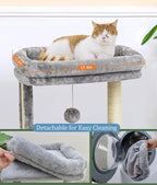 SYANDLVY Cat Tree with Scratching Post for Indoor Cats, Scratching Board with Perch, Cat Post Scratcher with 2 Dangling Balls, Great for Kittens, Grey
