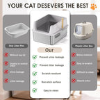 Stainless Steel Litter Box with Lid: Metal Cat Litter Box for Small Cats with Scoop, High Sided Kitty Litter Pan Tray, 17.4'' x 13.5'' x 8.5'',Non-Stick, Anti-Leakage, Easy Cleaning (Light Gray)