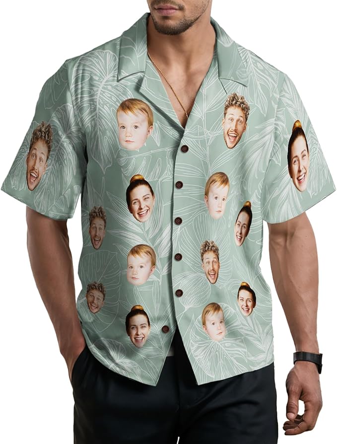 Custom Hawaiian Shirt with Face for Men, Unisex Tropical Beach Shirts Personalized Casual Funny Hawaii Button Down Shirts