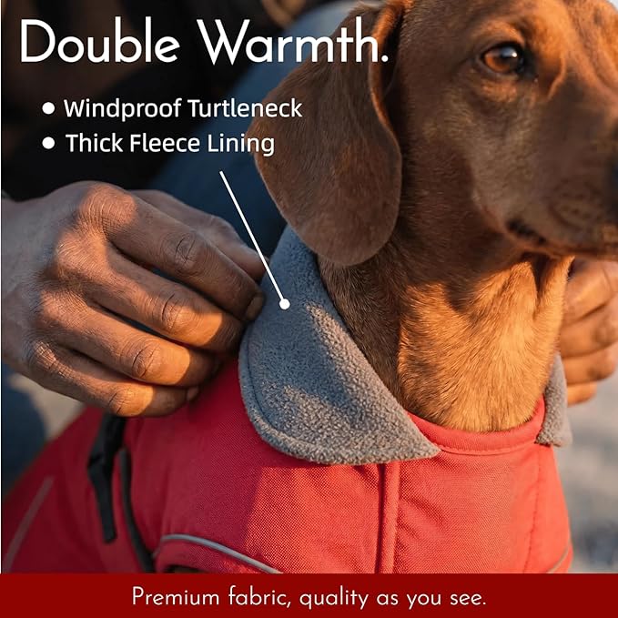 Waterproof & Windproof Dachshund Jackets with Adjustable Bands, Thick Weiner Vest Clothes for Large Sausage Dog, Weenie Winter Puffer Coat, Outdoor Snowsuit for Dachshunds, Small Medium Dog(Red, L)