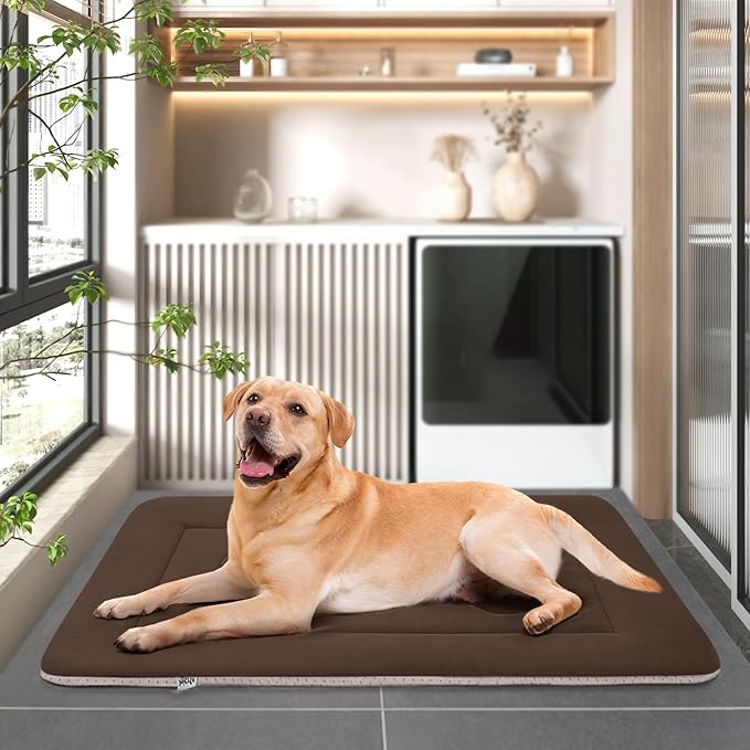 JoicyCo Dog Bed Soft Dog Crate Pad Mat for Medium/Large Dogs, 36 in Non-Slip Bottom Washable Dog Sleeping Mattress Pet Beds Cat Bed Kennel Pad, Dark Brown