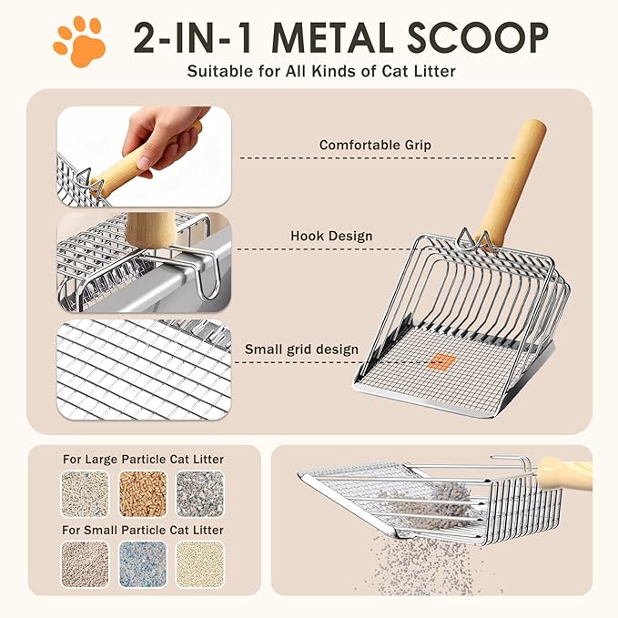Stainless Steel Litter Box with Lid: Metal Cat Litter Box for Small Cats with Scoop, High Sided Kitty Litter Pan Tray, 17.4'' x 13.5'' x 8.5'', Non-Stick, Anti-Leakage, Easy Cleaning (Black)