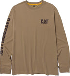 Caterpillar Trademark Banner Long Sleeve Tee Shirts for Men with Center Back Neck Wire Management Loop and Cat Workwear Logo