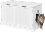Yaheetech Cat Litter Box Enclosure, Box Cabinet Hidden, Wooden Pet Crate Kitty Washroom Storage Bench with Divider Home Litter Loo Indoor Cat House White