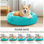 JOLLYVOGUE Calming Dog Bed Medium Size Dog, Anti-Anxiety Donut Medium Pet Bed, 27 inches Fluffy Faux Fur Round Cat Bed (Aqua Blue)