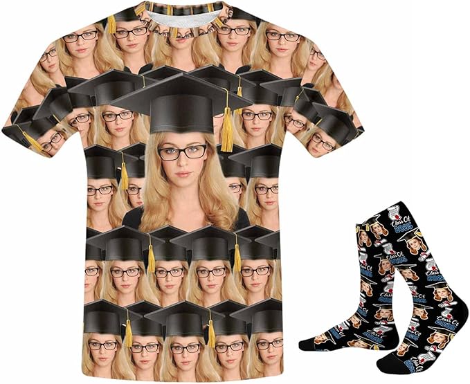 M YESCUSTOM Custom Funny Tshirts for Men Women Personalized Face Tshirt with Picture Customized Tee Gift for Dad Mom Husband