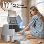 Shikha Stainless Steel Cat Litter Box with 110° Flip-Top Lid -XXL Top Entry Enclosed Litter Box for Large Cats with Deodorization Box, Odor-Free, Non-Sticky, Anti-Leak, Removable Lid for Easy Cleaning