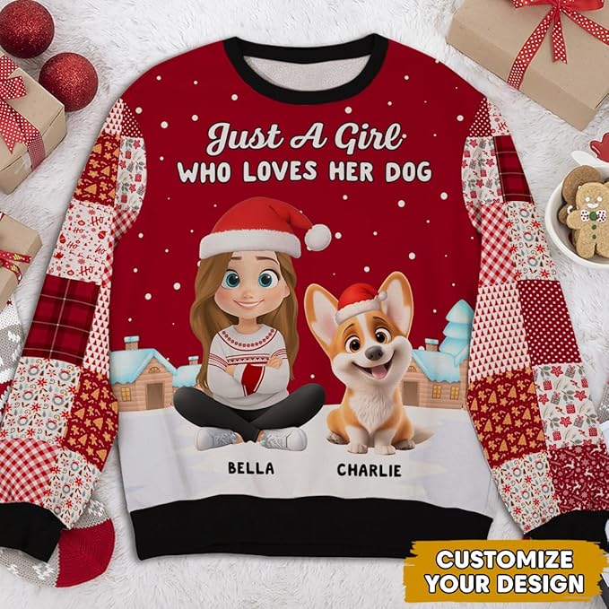 Wrappiness A Girl And Her Dog Christmas Sweatshirt - Cozy Unisex Fit Custom Shirt - Cute for Women Pet Lovers