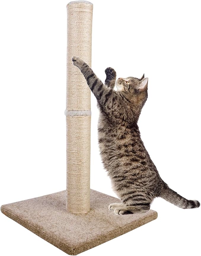 Cat Scratching Post Carpet, Tall Big Sisal Rope Cat Scratch Pole for Cats and Kittens, Stable Carpeted Heavy Base (Beige/Yellow)