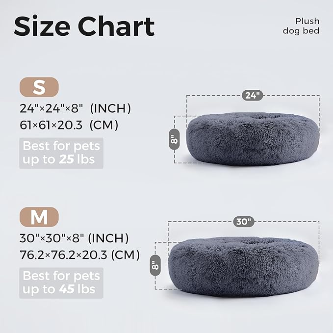 WESTERN HOME WH Calming Dog & Cat Bed, Anti-Anxiety Donut Cuddler Warming Cozy Soft Round Bed, Fluffy Faux Fur Plush Cushion Bed for Small Medium Dogs and Cats (20"/24"/27"/30")