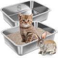 Stainless Steel Litter Box for Kitten 2 Pack,15.7"×11.8"×4" Small Litter Box for Kittens Easy Entry, Non Odor, Easy to Clean, Metal Litterbox for Cat, Rabbit, Ferrets, Guinea Pigs