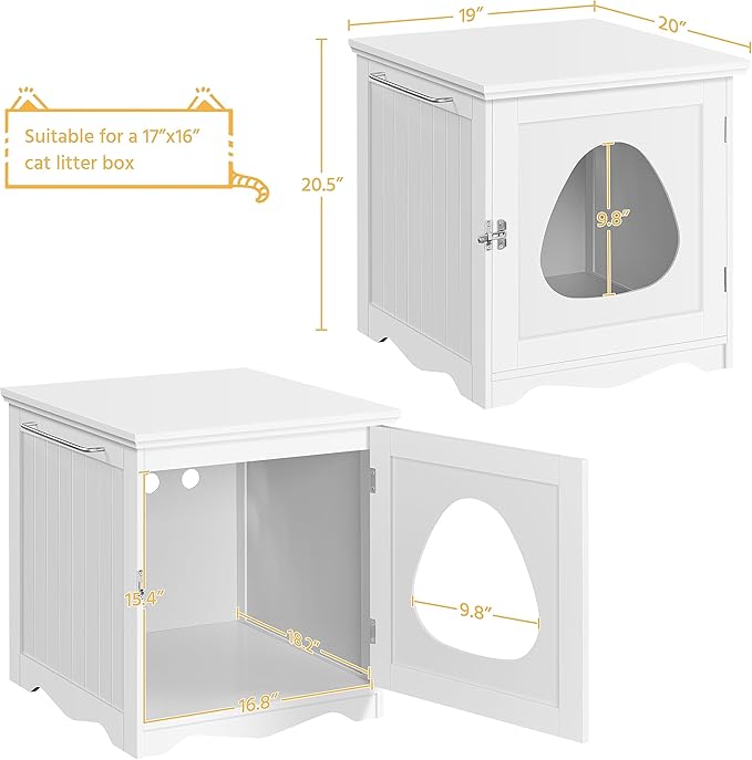Yaheetech Cat Litter Box Enclosure, Litter Box Furniture Hidden with Towel Bar, Wooden Pet Washroom, Dog Proof Cat Litter Box Cabinet, Indoor Cat House, Side End Table, White
