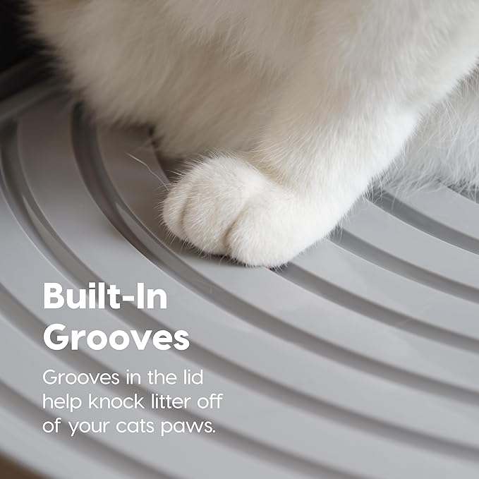IRIS USA Cat Litter Box, Large Top Entry with Litter Catching Lid and Scoop, Dog Proof, Cat Box Enclosure, Black/Gray
