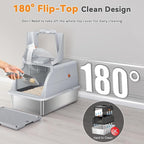 Stainless Steel Cat Litter Box with Lid, 180° Flip Top XXL Enclosed Litter Box with Cat Pedal Step Stool & Scoop, Front Top Dual Entry Steel Extra Large Cats Litter Pan, Light Grey