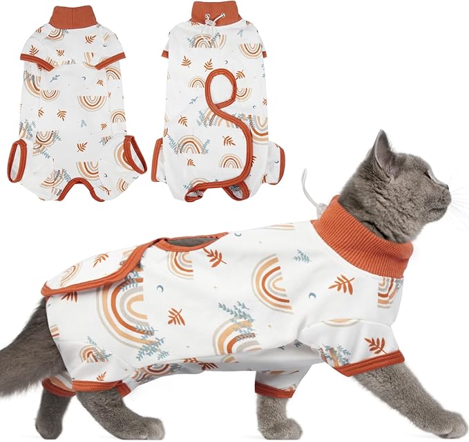 DENTRUN Cat Surgery Recovery Suit Female Male Soft Onesie, Kitten Surgical Collar Cone Alternative Shirt, Abdominal Wounds Anti-Licking Pajama for Small Pets Spay, Cat Body Suit Post Surgery