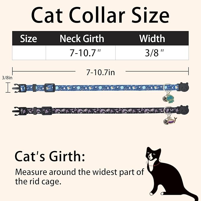 Cat Collar Breakaway, 2 Pack Cotton Cats Collars with Bells, Cute Ocean Shaped for Girl Boy Kittens