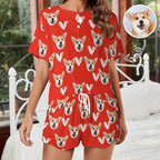 D-Story Custom Short Pajama Set with Pet Face Personalized Photo Sleepwear 2 Pieces Pjs Nightwear Xmas Gift for Women