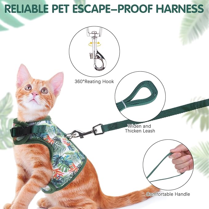 BINGPET Cat Harness and Leash Set Escape Proof for Walking,Step-in Harness with Lightweight Soft Breathable Mesh,Adjustable Easy Control Harness (Emerald Hues, L(Chest:12.5-16.5"))