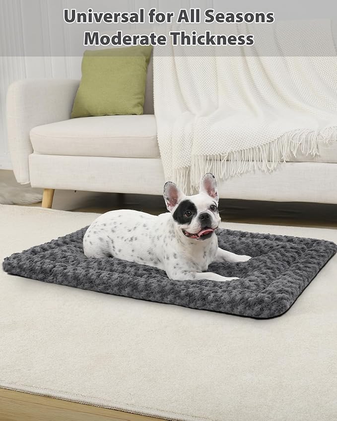 Washable Dog Bed Mat Dog Crate Pad Soft Fluffy Pet Kennel Beds Dog Sleeping Mattress for Large Jumbo Medium Small Dogs, 29 x 18 Inch, Gray