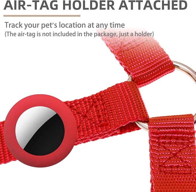 PUPTECK No Pull Dog Harness Soft Adjustable Basic Nylon Step in Puppy Vest Outdoor Walking with ID Tag and A-ir Tag Case, Red, L